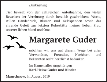 Traueranzeige von Margarete Guder von Märkische Oderzeitung