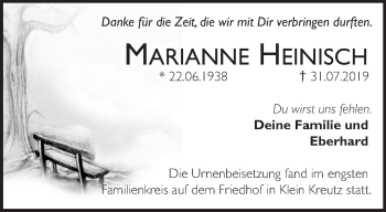 Traueranzeige von Marianne Heinisch von Märkische Oderzeitung