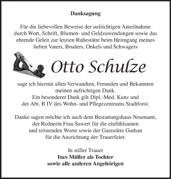 Traueranzeige von Otto Schulze von Märkische Oderzeitung