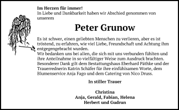 Traueranzeige von Peter Grunow von Märkische Oderzeitung