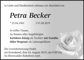 Traueranzeige von Petra Becker von Märkische Oderzeitung