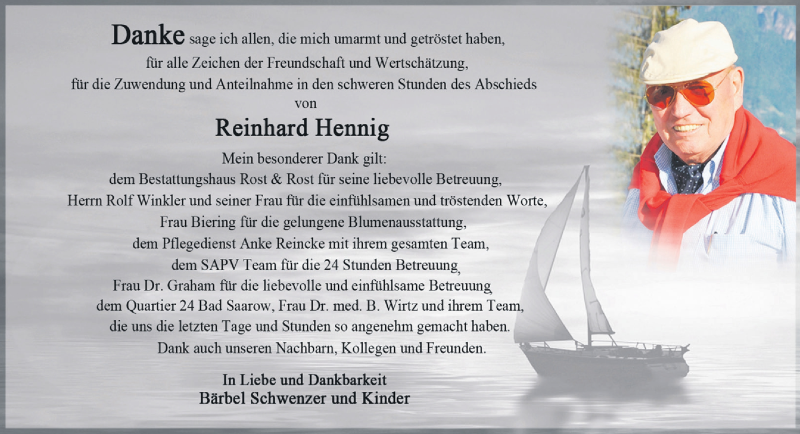  Traueranzeige für Reinhard Hennig vom 31.08.2019 aus Märkische Oderzeitung