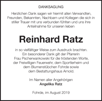 Traueranzeige von Reinhard Ratz von Märkische Oderzeitung