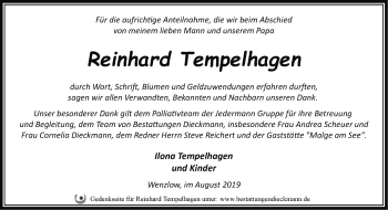 Traueranzeige von Reinhard Tempelhagen von Märkische Oderzeitung