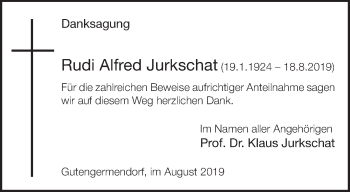 Traueranzeige von Rudi Jurkschat von Märkische Oderzeitung