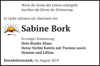 Traueranzeige von Sabine Bork von Märkische Oderzeitung