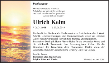 Traueranzeige von Ulrich Kelm von Märkische Oderzeitung