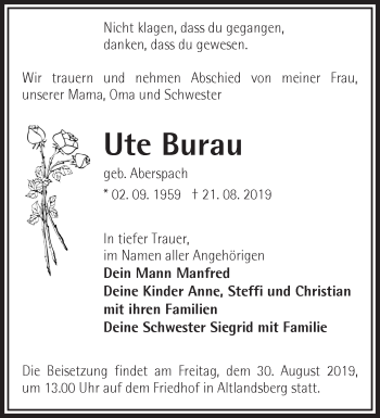 Traueranzeige von Ute Burau von Märkische Oderzeitung