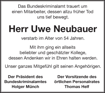 Traueranzeige von Uwe Neubauer von Märkische Oderzeitung