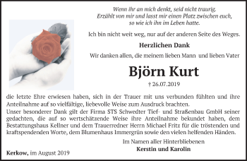 Traueranzeige von Björn Kurt von Märkische Oderzeitung