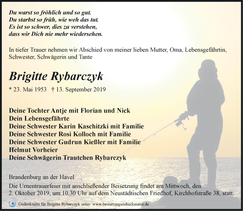  Traueranzeige für Brigitte Rybarczyk vom 22.09.2019 aus Märkische Oderzeitung
