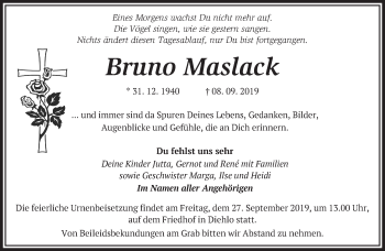 Traueranzeige von Bruno Maslack von Märkische Oderzeitung