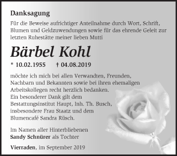 Traueranzeige von Bärbel Kohl von Märkische Oderzeitung