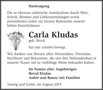 Traueranzeige von Carla Kludas von Märkische Oderzeitung