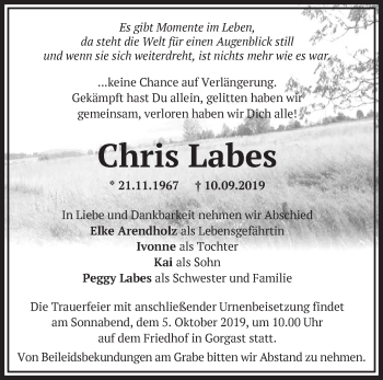 Traueranzeige von Chris Labes von Märkische Oderzeitung