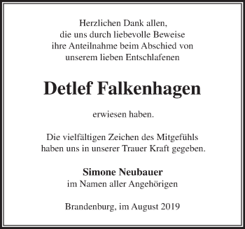 Traueranzeige von Detlef Falkenhagen von Märkische Oderzeitung