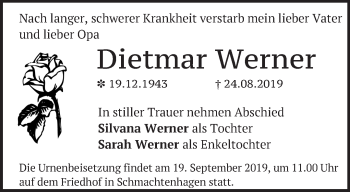 Traueranzeige von Dietmar Werner von Märkische Oderzeitung