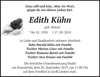 Traueranzeige von Edith Kühn von Märkische Oderzeitung