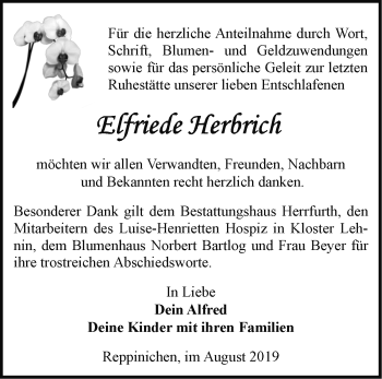 Traueranzeige von Elfriede Herbrich von Märkische Oderzeitung