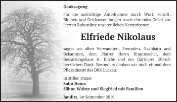 Traueranzeige von Elfriede Nikolaus von Märkische Oderzeitung