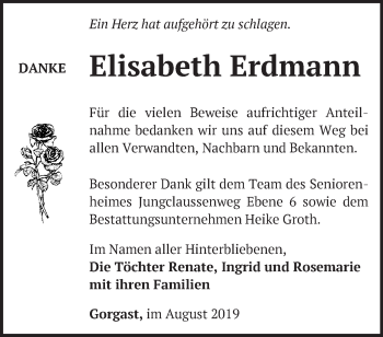 Traueranzeige von Elisabeth Erdmann von Märkische Oderzeitung