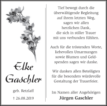 Traueranzeige von Elke Gaschler von Märkische Oderzeitung