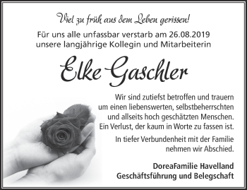 Traueranzeige von Elke Gaschler von Märkische Oderzeitung