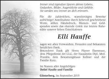 Traueranzeige von Elli Hauffe von Märkische Oderzeitung