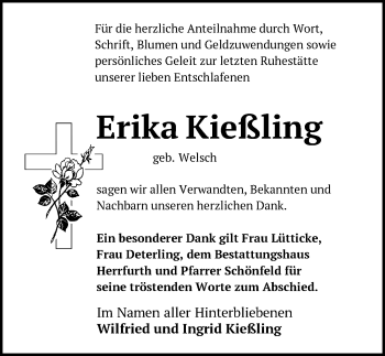 Traueranzeige von Erika Kießling von Märkische Oderzeitung