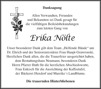 Traueranzeige von Erika Nölte von Märkische Oderzeitung