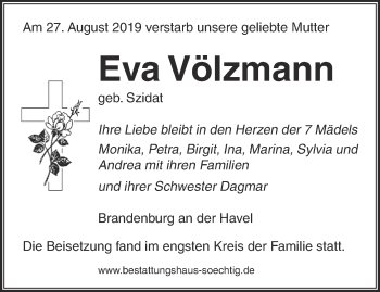 Traueranzeige von Eva Völzmann von Märkische Oderzeitung
