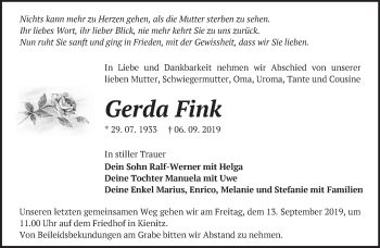 Traueranzeige von Gerda Fink von Märkische Oderzeitung