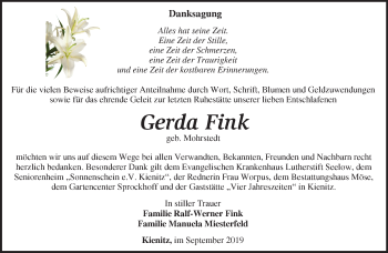 Traueranzeige von Gerda Fink von Märkische Oderzeitung