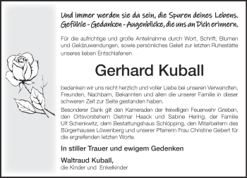 Traueranzeige von Gerhard Kuball von Märkische Oderzeitung