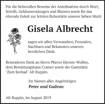 Traueranzeige von Gisela Albrecht von Märkische Oderzeitung