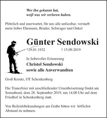 Traueranzeige von Günter Sendowski von Märkische Oderzeitung