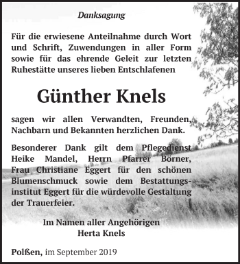 Traueranzeige von Günther Knels von Märkische Oderzeitung