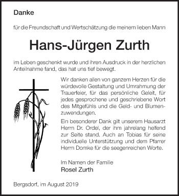 Traueranzeige von Hans-Jürgen Zurth von Märkische Oderzeitung