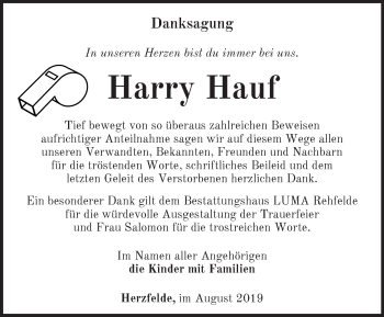 Traueranzeige von Harry Hauf von Märkische Oderzeitung