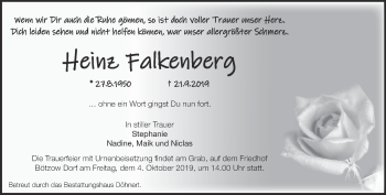 Traueranzeige von Heinz Falkenberg von Märkische Oderzeitung