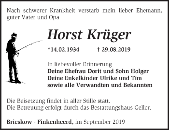 Traueranzeige von Horst Krüger von Märkische Oderzeitung