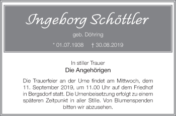 Traueranzeige von Ingeborg Schöttler von Märkische Oderzeitung