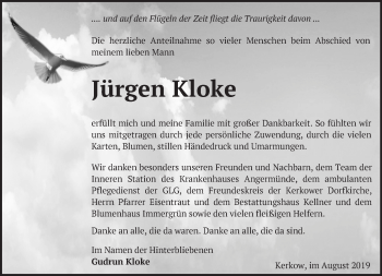 Traueranzeige von Jürgen Kloke von Märkische Oderzeitung