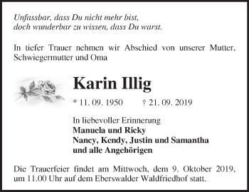 Traueranzeige von Karin Illig von Märkische Oderzeitung