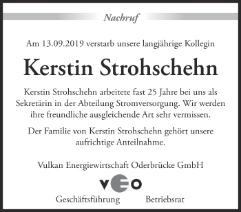 Traueranzeige von Kerstin Strohschehn von Märkische Oderzeitung