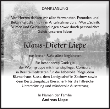 Traueranzeige von Klaus-Dieter Liepe von Märkische Oderzeitung