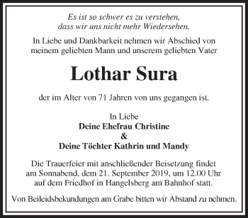 Traueranzeige von Lothar Sura von Märkische Oderzeitung