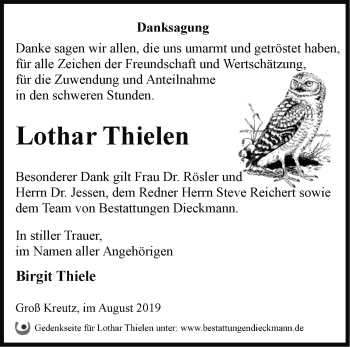 Traueranzeige von Lothar Thielen von Märkische Oderzeitung