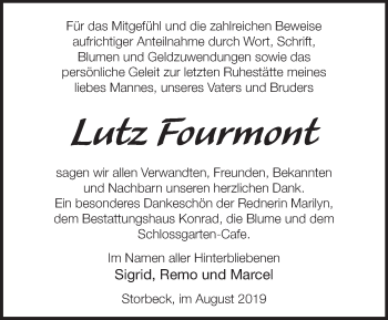 Traueranzeige von Lutz Fourmont von Märkische Oderzeitung