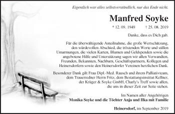 Traueranzeige von Manfred Soyke von Märkische Oderzeitung